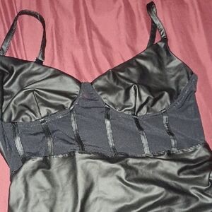 SHEIN Plus Size Elegant Black Ruched Faux Leather Dress Size 2XL